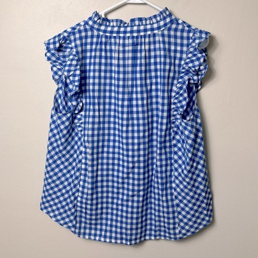 NWT Draper James blue gingham sleeveless ruffle detail button down blouse top - Picture 8 of 13